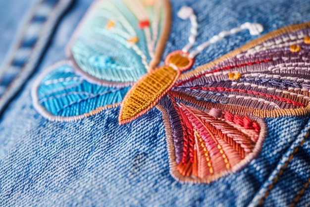 detal kolorowego haftu na odzieży
