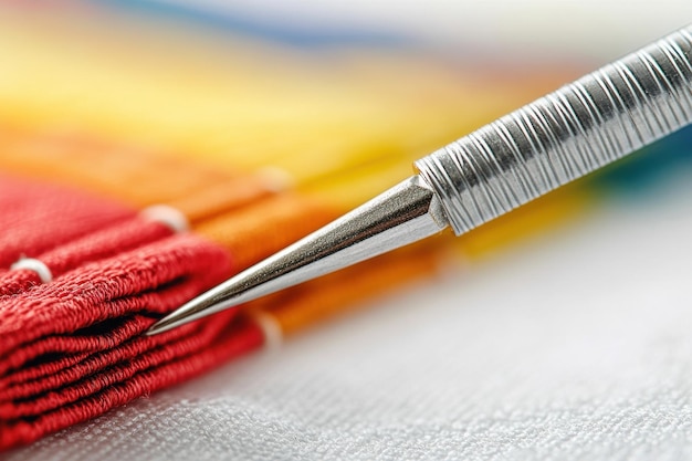 haftowane nici i igła na materiale